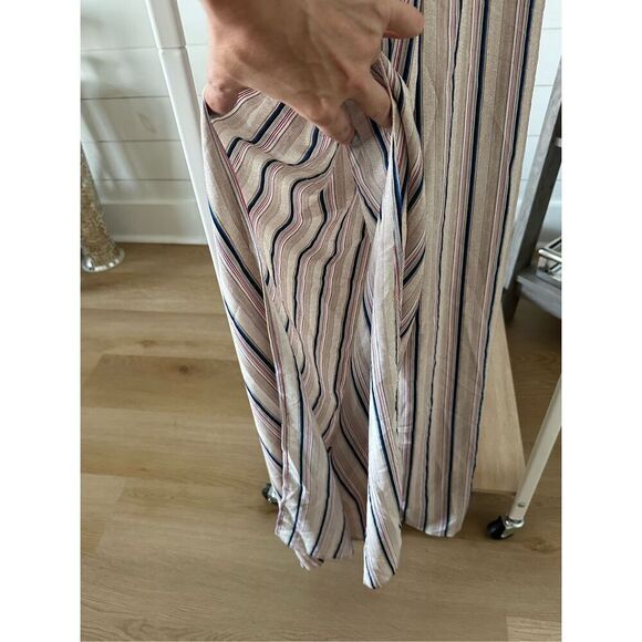 Hot Miami Styles pinstripe strappy jumpsuit flutter sleeves slit legs medium - Picture 6 of 13